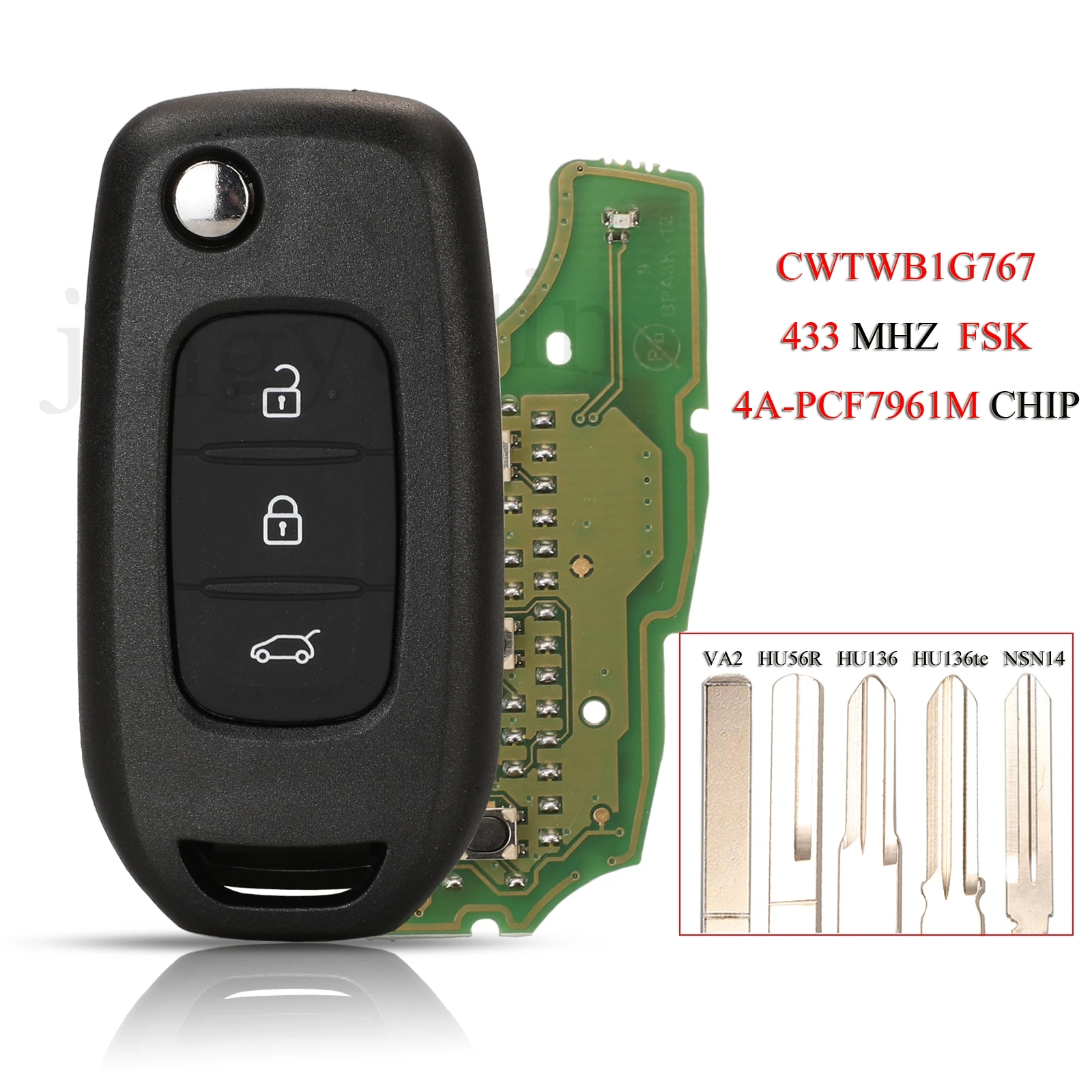 jingyuqin CWTWB1G767 Remote Smart Car Key For Renault Kadjar Captur Megane Symbol Logan Sandero Dacia Duster 433Mhz 4A PCF7961M