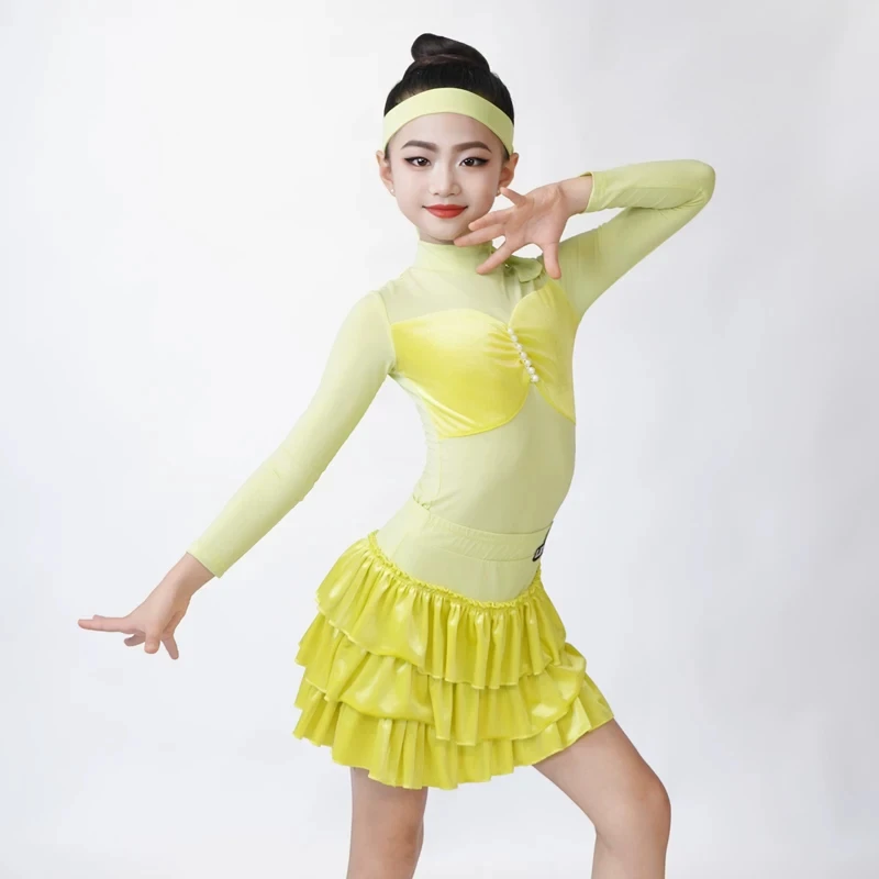 2026 Modern Dance Performance Costumes For Girls Latin Clothes Long Sleeved Split Skirts Winter Suit Rumba Latin Wear  XH5414