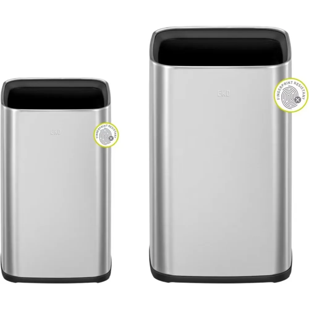 

2-Pack Stainless Steel Open Top Trash Can with Removable Inner Basket, 1.8 + 3.2 Gallon Wastebasket Combo, Trashcan