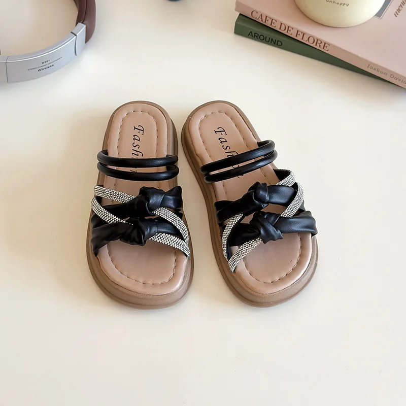 

Children Summer Beach Shoes Fashion Platform Sandals Girl Rhinestone Strap Soft Sole Princess Shoes Kids Girl Versatile Sandal