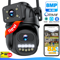 4K 8MP WiFi Camera Outdoor 360° View Dual Screen CCTV 4X Zoom Security Protection Surveillance Cam ICsee Alexa Video Cam Onvif