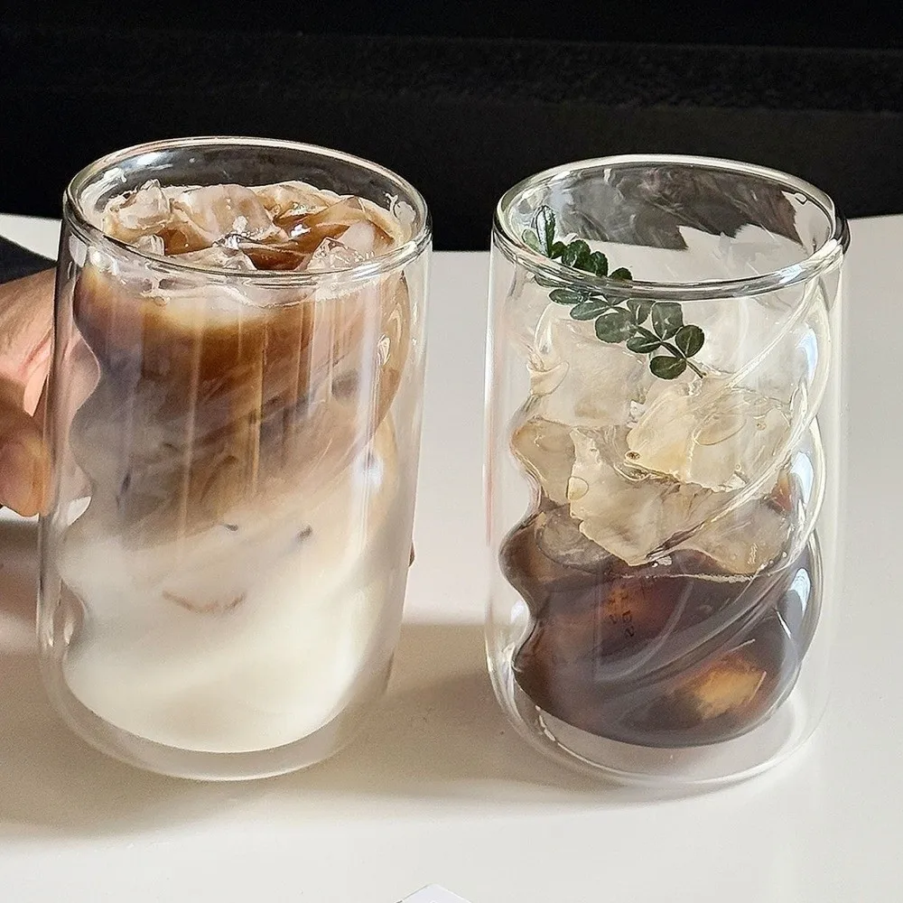 Creative Transparent Double-Walled Coffee Cup Wave Shape Twist Design Spiral Tea Cup Unique Glass Cup Cafe