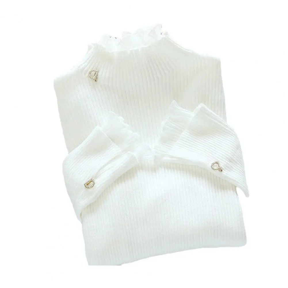 Женские свитера Y2k с высоким воротником, корейские кружевные женские теплые пуловеры в стиле пэчворк, осенние элегантные шикарные женские повседневные топы с расклешенным рукавом