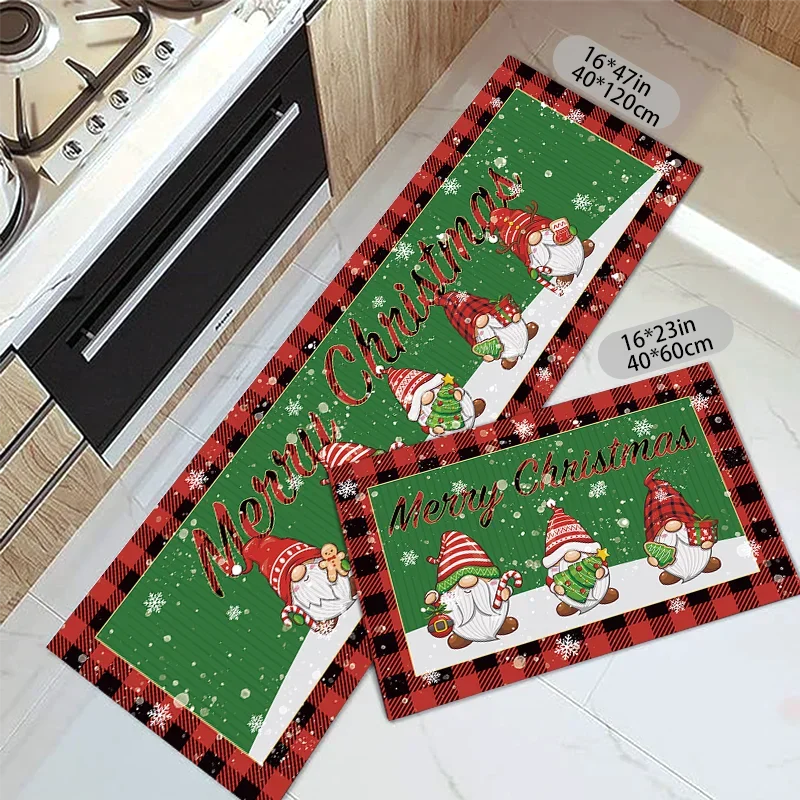 Christmas Snowflake Gnomes Buffalo Plaid Floormat Living Room Bedroom Bath Toilet Non-slip Doormat Kitchen Balcony Hallway Rugs