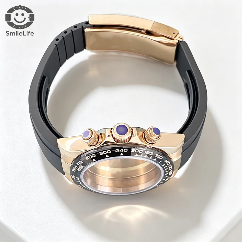 SmileLife 39 mm Dayton VK63 Uhrengehäuse mit schwarzem Kautschukarmband, Saphirglas, passend für VK63 Quarzwerk, Uhrenzubehör – Detail 13