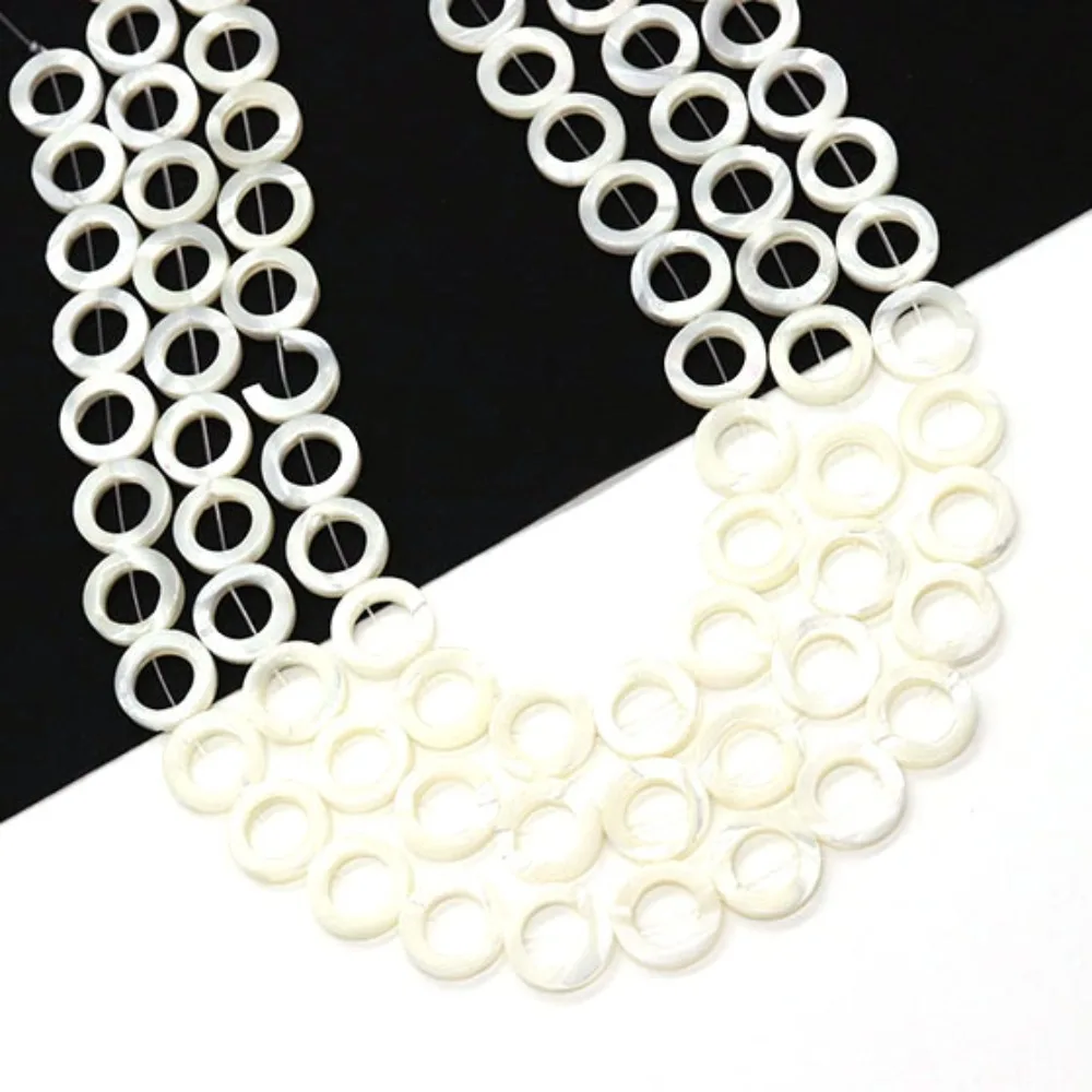 15mm Ring-Shaped Natural Seawater Shell Straight Hole Beads Handmade Classic Necklace Bracelet Jewelry Accessories 1 Strand/pack