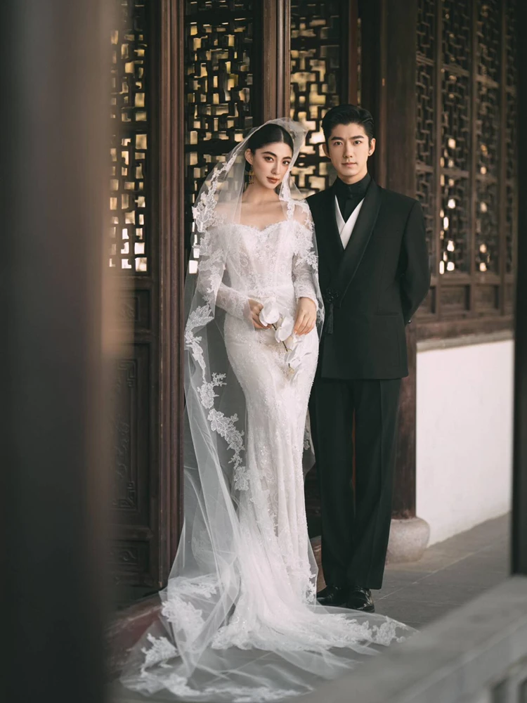 

2026 New White Lace Mermaid Dress Chinese Style Garden Theme Outdoor Wedding Photography Retro Theme Studio Location