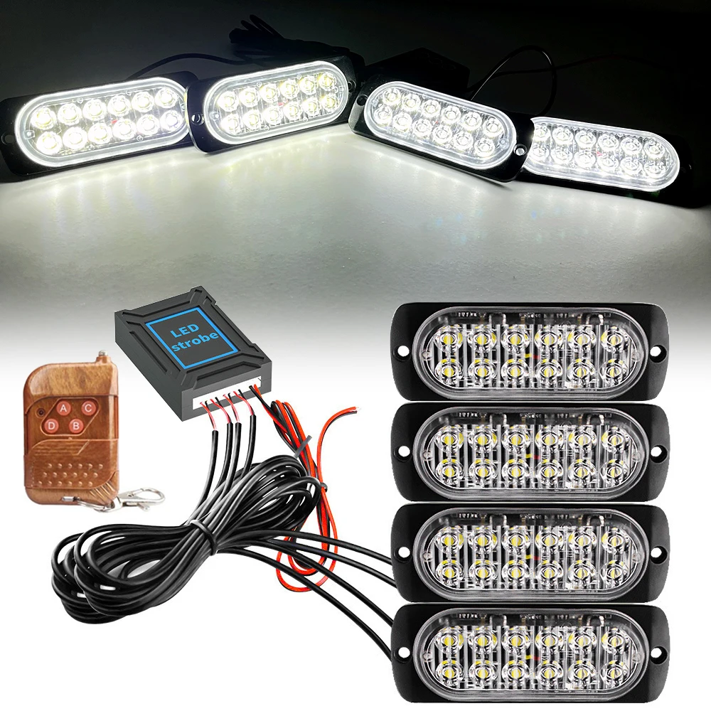 Luces estroboscópicas de emergencia LED ámbar 4 en 1, luces de policía, 12V, 24V, Control remoto inalámbrico, luz de rejilla Flash para coches, camiones, SUV