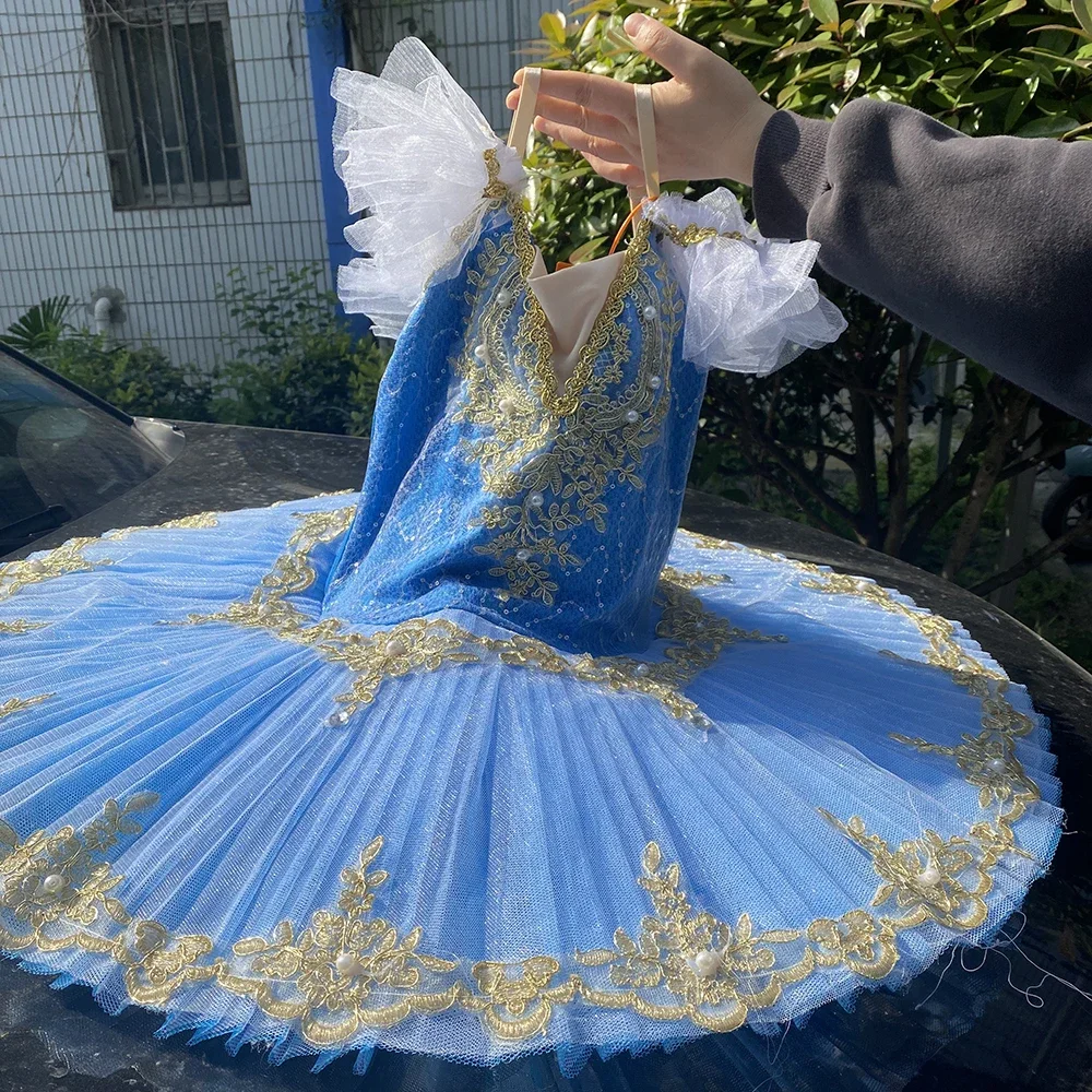 Professional Ballet Tutu Girl Kids Child Blue White Swan Lake Pancake Princess BALLERINA Party Dress Ballet Dance Costume