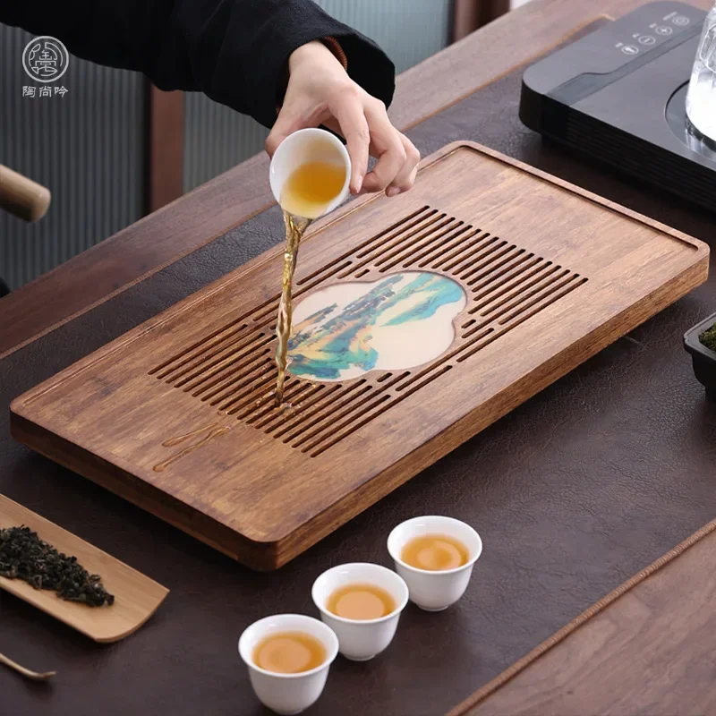 

jz Large Bamboo Tea Table tea sea Chinese Kung Fu Tea Set with Drainpipe Drawer Type Drain tray