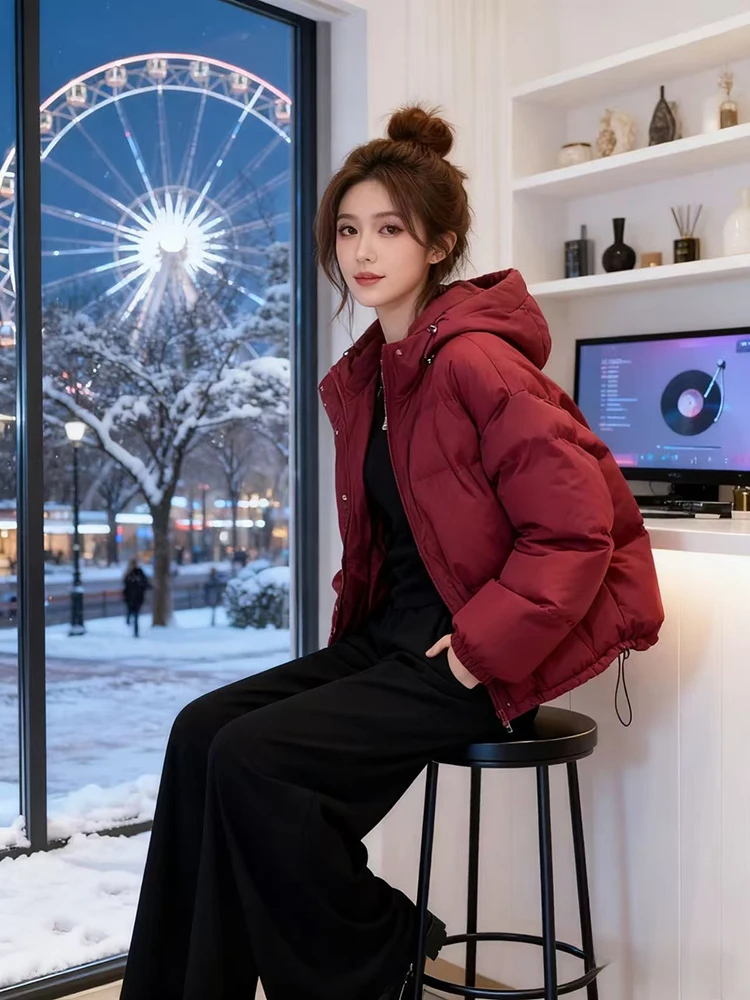 

Thiened American Lazy Hooded Cotton Jaet 2025 Winter New Sle Women's Warm Cotton Coat Small Size Bury Cotton Clothes