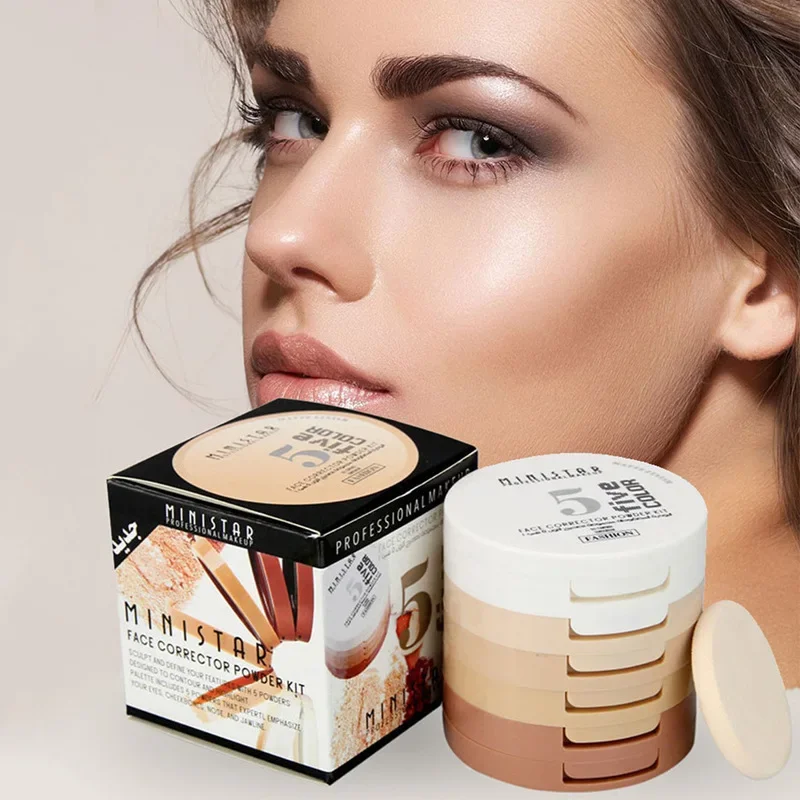 5 Farben Gesichts einstellung Puder kissen Kompakt pulver Öl kontrolle Foundation Concealer Öl kontrolle Aufhellung Ton Make-up Puder