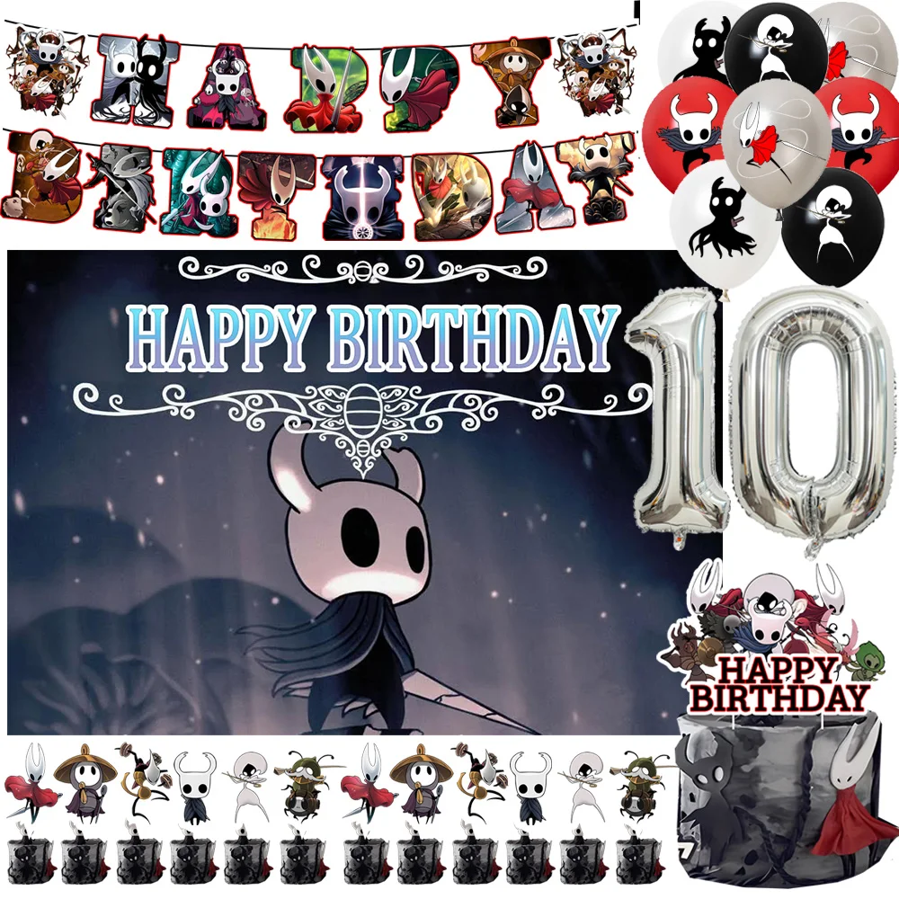 The H&Hollow Knight‌ed Birthday Party Decorations Cartoon Game Background Supplies Number Balloons Cake Topper Banner Kid Gifts