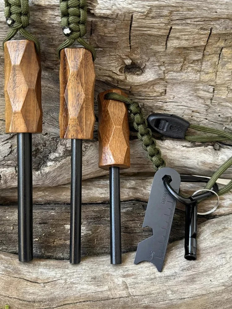 Nouveau Démarreur de silex d'extérieur avec poignée en bois, allumeur, tiges de magnésium étanches, outil de survie pour le Camping et la randonnée