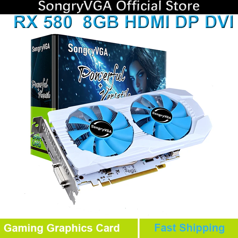 SongryVGA RX 580 8GB GDDR5 256-Bit Gaming Graphics Card,2048SP PCIe 3.0 x16 6-Pin Power Connector Ready with HDMI/DP/DVI Ports