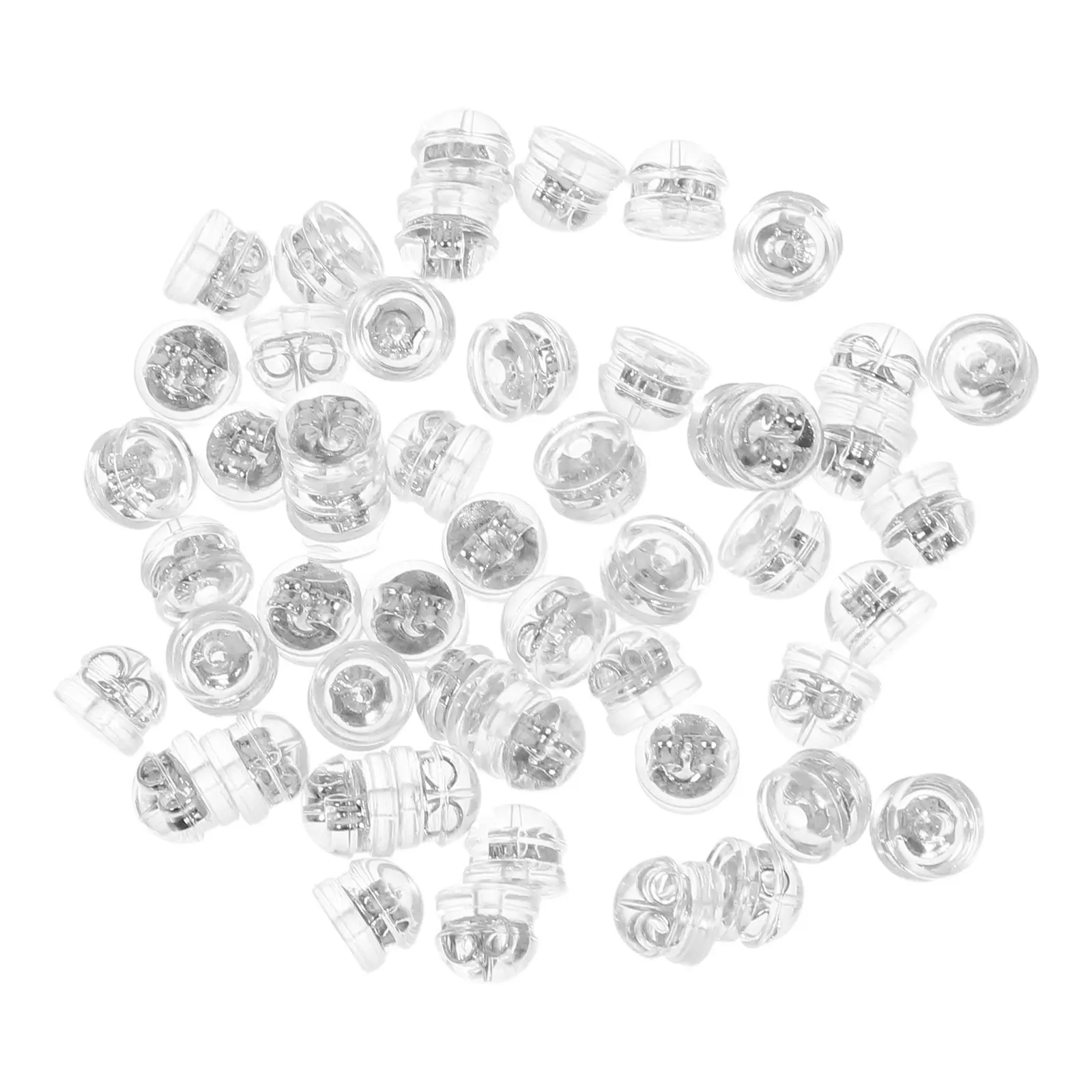 50Pcs Silicone Hamburger Earring Backs Soft Silver Replacement Stoppers Secure Stud Clutch for Fish Hook Hoops Drop