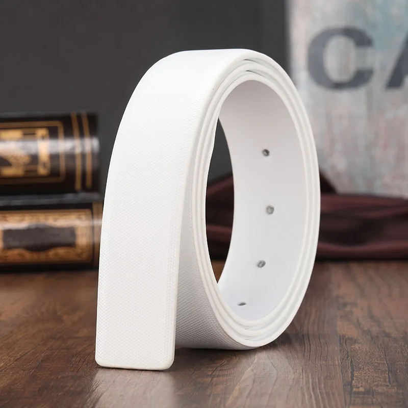 Men's Genuine Leather Belt Plain Buckle Waist Belt Plaid Pattern Two Layer Cowhide Smooth Buckle Pants Belt 35cm