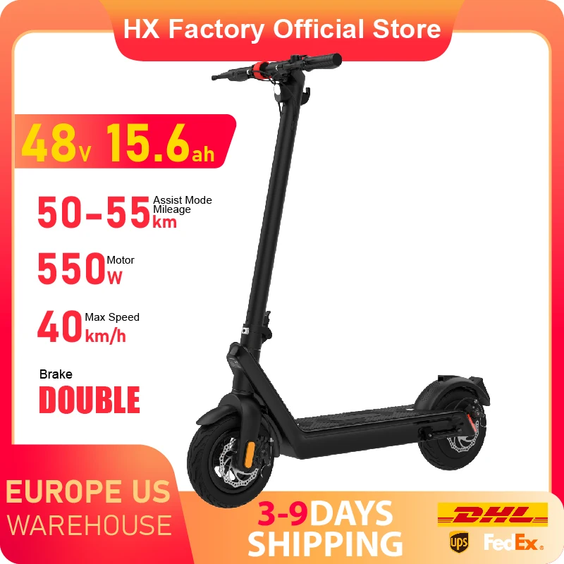 HX X9 Adult Electric Scooter 15.6AH 550W 48V 40KM/H Foldable Electric Kick Scooter 10 Inch E Scooter Electric Skateboard