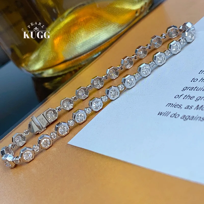 KUGG 100% 18K White/Yellow Gold Bracelet Elegant OL Style 2.33carat Real Natural Diamond Bracelet for Women High Party Jewelry