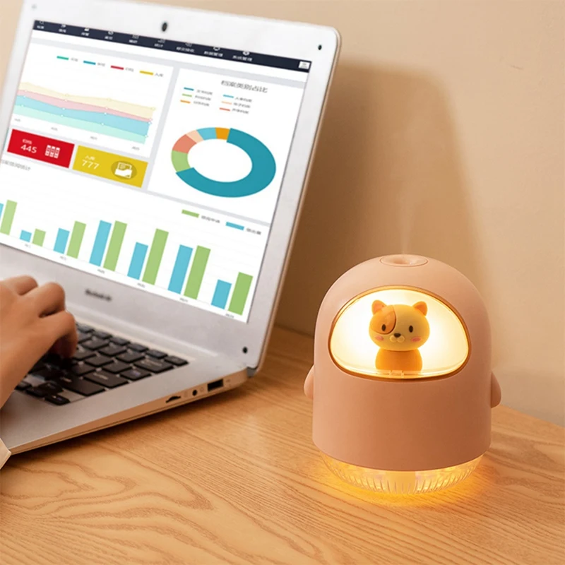 Humidificador USB Space Cat, Mini lámpara de ambiente de dibujos animados, pulverizador silencioso, aire acondicionado, humidificador de agua para habitación