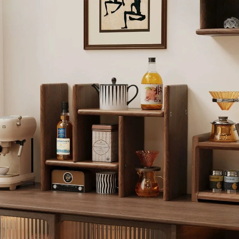 Walnut Wood Expandable Storage Rack Solid Wood Cup Organizer Table Multifunctional Coffee Station Shelf Bar Accessories Holder