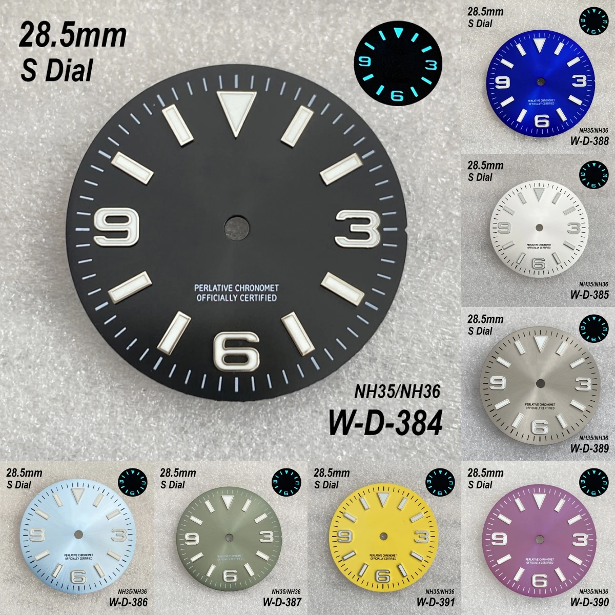 

28.5mm S Logo Ex plorer Sunburst Dial Fit NH35/NH36/4R/7S Movement Ice Blue Luminous high-Quality Watch Modification Accessories