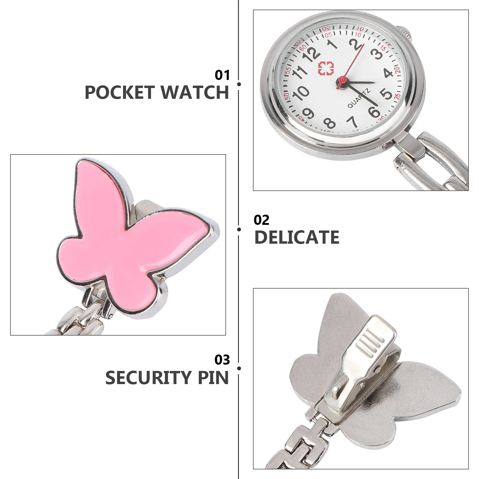 بروش ساعة ممرضة طبية وردي مقاوم للماء بتصميم بسيط ومشبك دبوس ممرضة محمول لموظفي المستشفى ساعة طبية