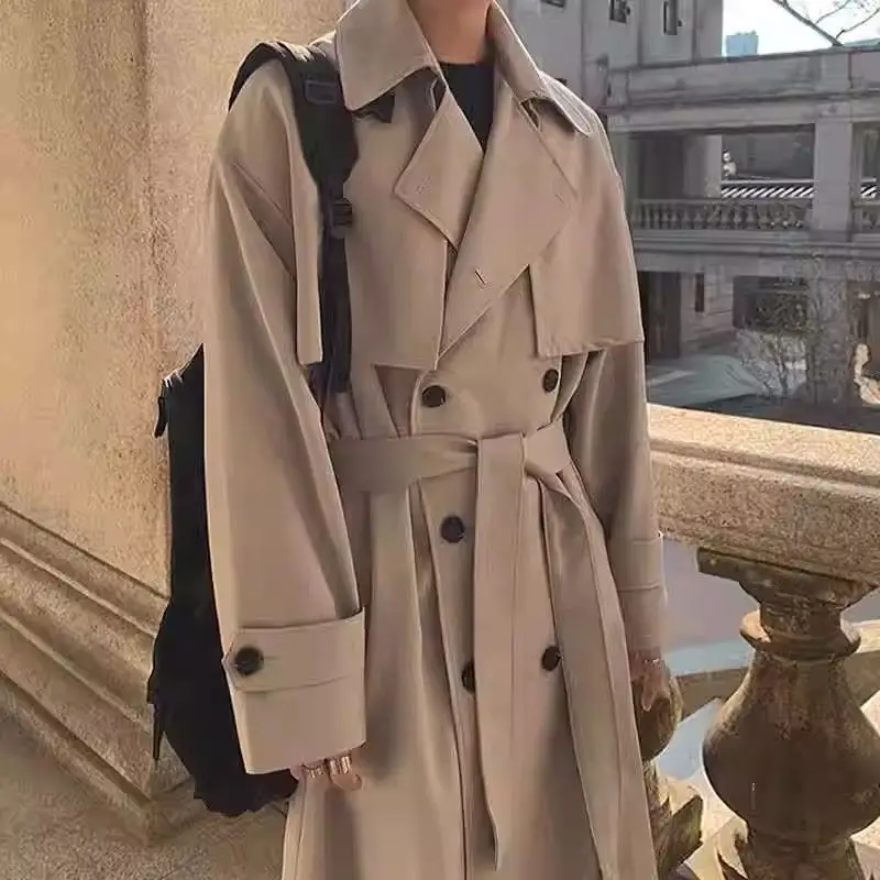Over-Knee Trench Coat Medium And Long Double-Breasted Casual Loose Coat Men's And Women's Trend High-End British Style Coat