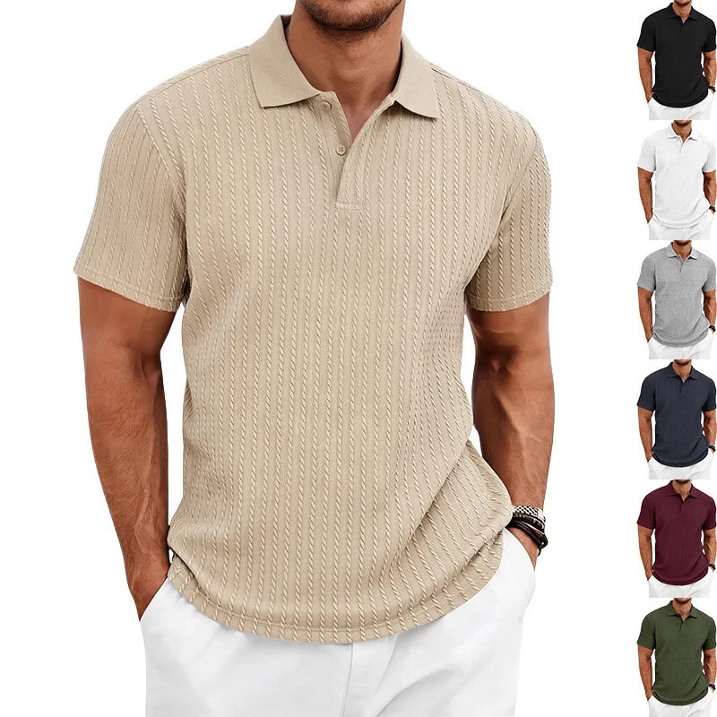 Cross-border summer men's casual knitted textured golf commuter simple short-sleeved POLO shirt