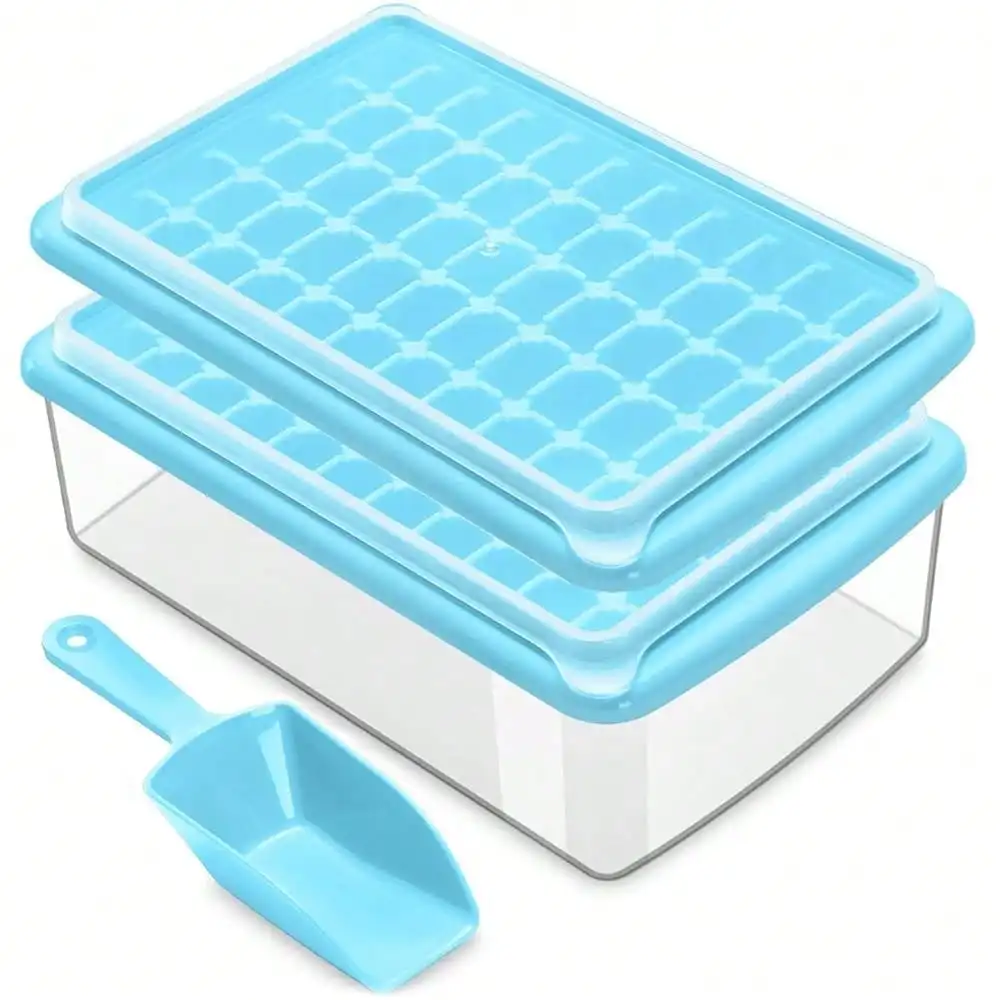 

2 Pack Ice Cube Maker Trays For Freezer With Lid And Storage Box, Easy Release 55 Mini Nugget Ice Cubes Tray With Cover, Ice Holder, Scooper, Flexible Durable Plastic Ice Mold & Bin