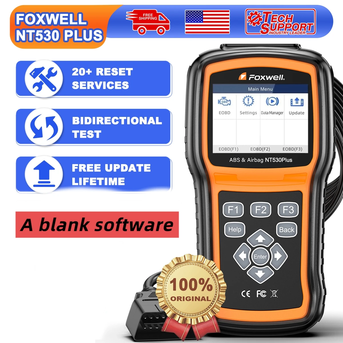 FOXWELL  NT530 Plus All System Bidirectional TPMS Active Test Car OBD2 Scanner Automotive Diagnostic Tool Free Update