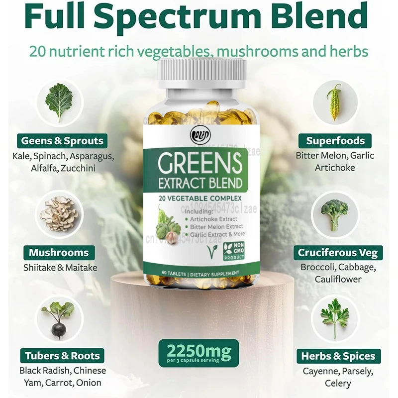 Super Food 2250 mg Nahrungsergänzungsmittel – einschließlich Sojasprossen, Pilzen, Wurzeln, Knoblauch, Sellerie, Chili – 60 Kapseln