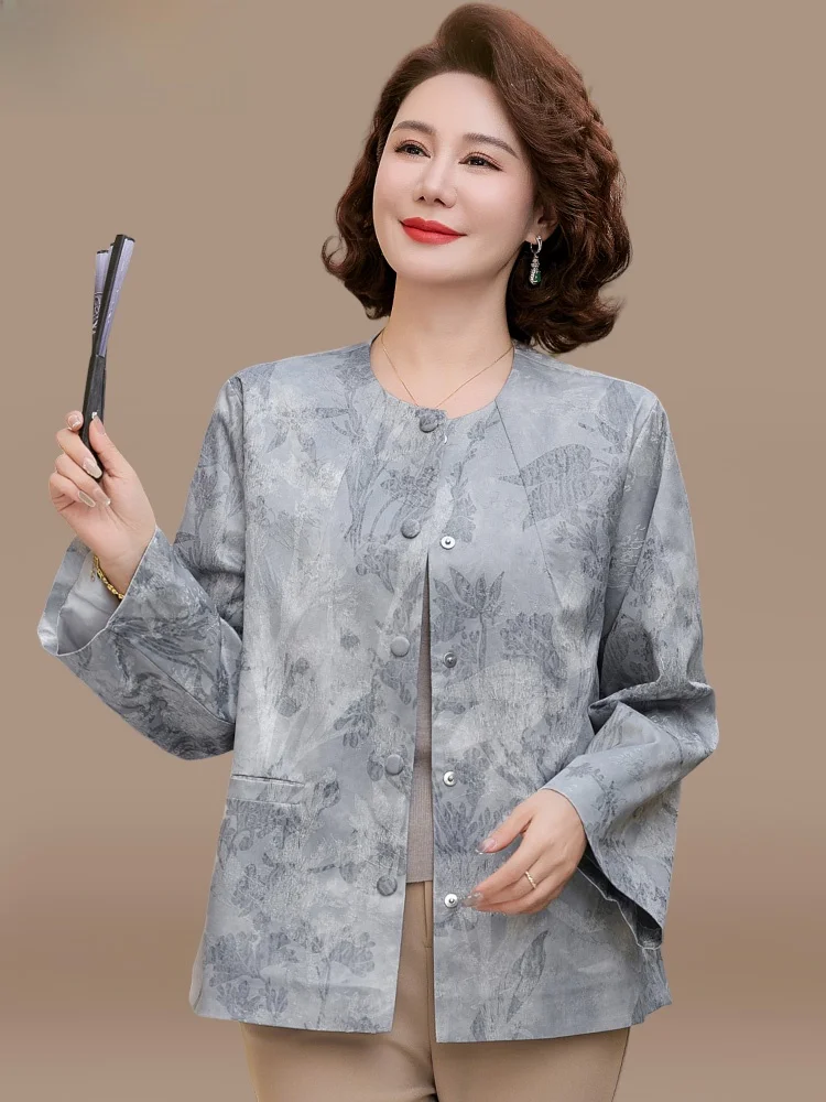 

Новая китайская весенняя верхняя одежда: модная свободная куртка для женщин среднего и старшего возраста, традиционный костюм Тан с однобортной застежкой.