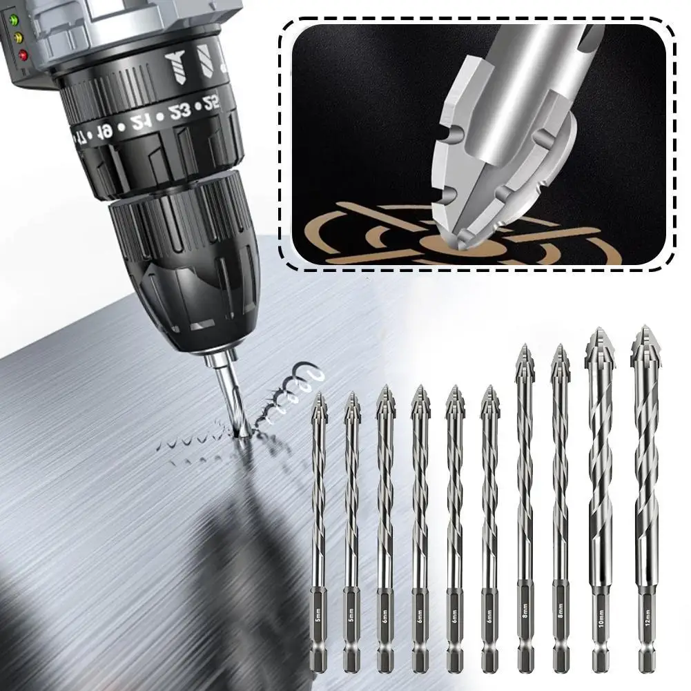 ชุดดอกสว่านเจาะกระเบื้องเซรามิก คอนกรีต แก้ว แบบเจาะแห้ง หัวเจาะแบบไขว้ 4 ฟัน