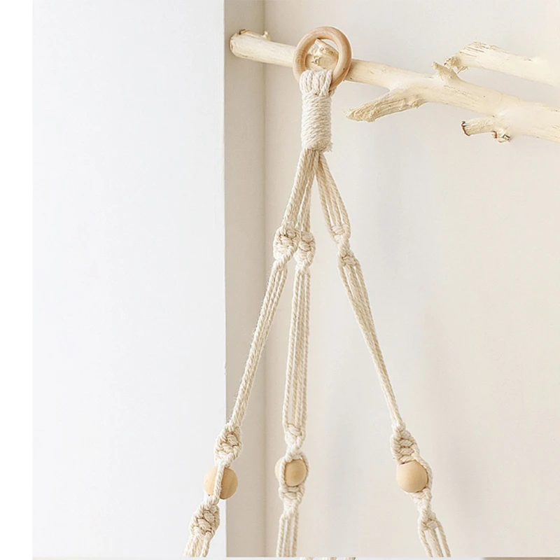 1 PCS Shelves With Wood Shelf Beige Handmade Shelf With Beautiful Macrame Rope And Shelf For Hanging Plant And Decor