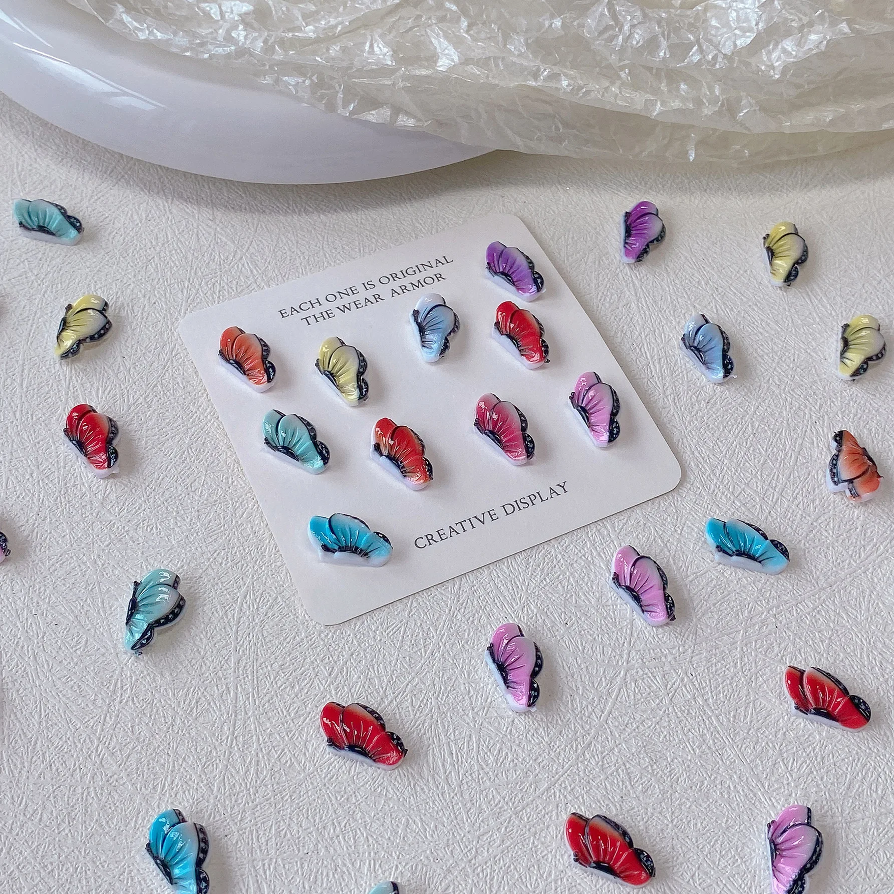 

50Pcs Nail Art Decorations Colorful Resin Butterfly 3D Curved Mixed Size Nail Charms Jewelry for Manicure