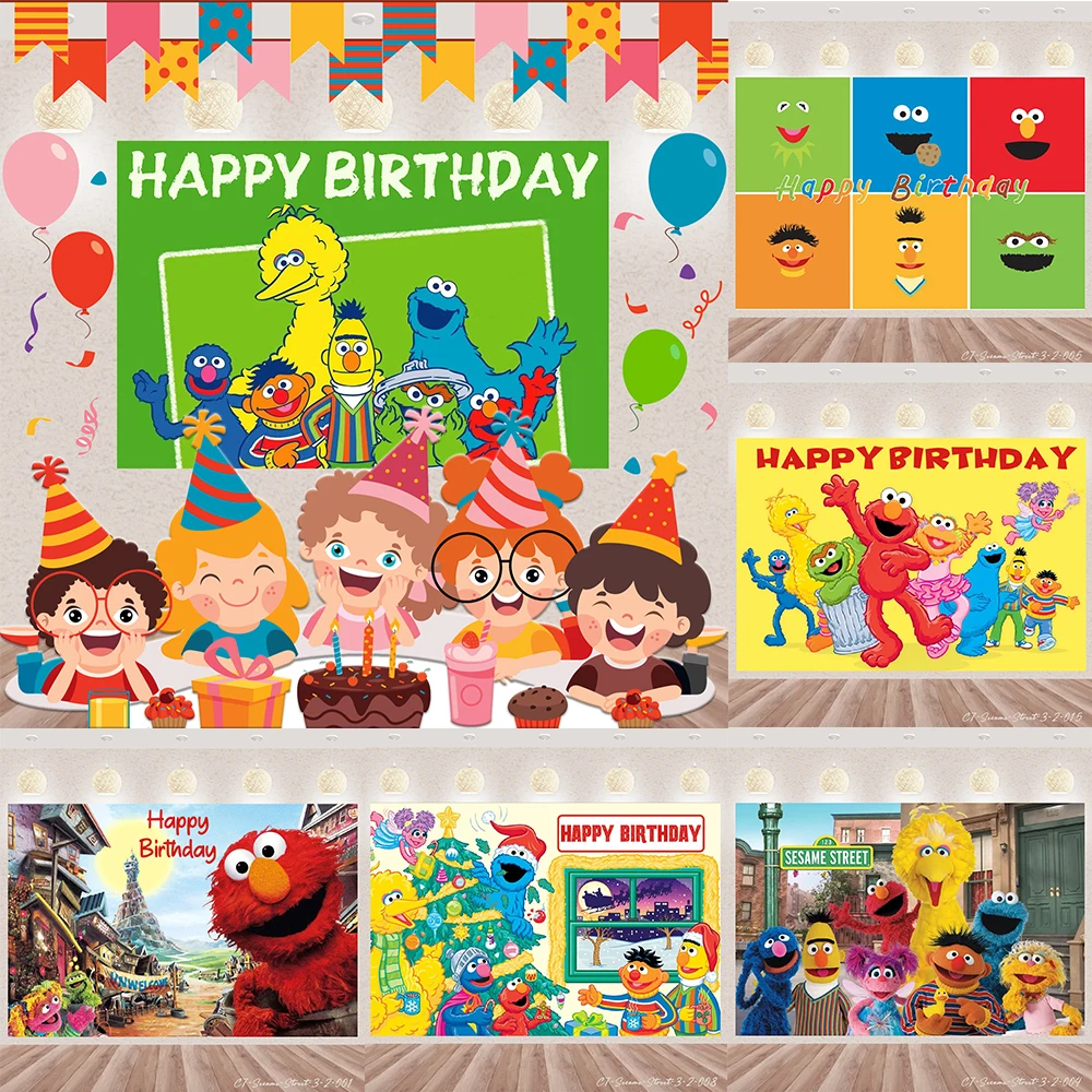 

Cartoon Sesame-Streeting Theme Happy Birthday Party Vinyl Background Baby Shower Photography Props Decor Supplies Photo Poster