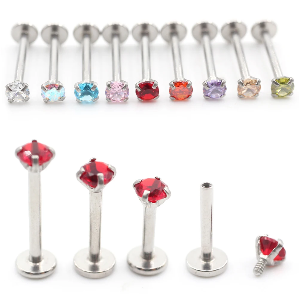 Alisouy 1PC Stainless Steel Internally Threaded Round Zircon Lip Labret Rings Ear Tragus Cartilage Helix Piercing Body Jewelry