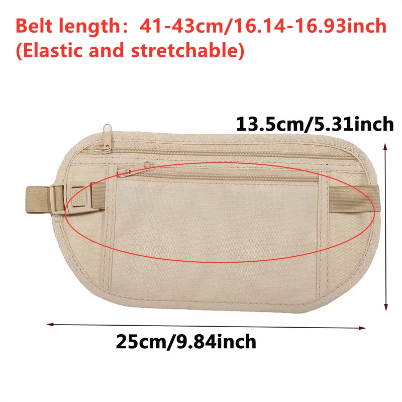 Bolsa de Cintura Antifurto Oculta para Esportes e Corrida, Cinto Invisível para Dinheiro, Carteira Portátil de Segurança para Viagem, Bolsa Oculta para Passaporte e Dinheiro
