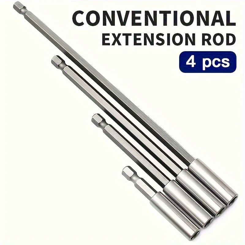 4Pcs Hexagonal Long Handle Extended Connecting Rod Magnetic Extension Screwdriver Tip Holder Non-slip Hand Tool