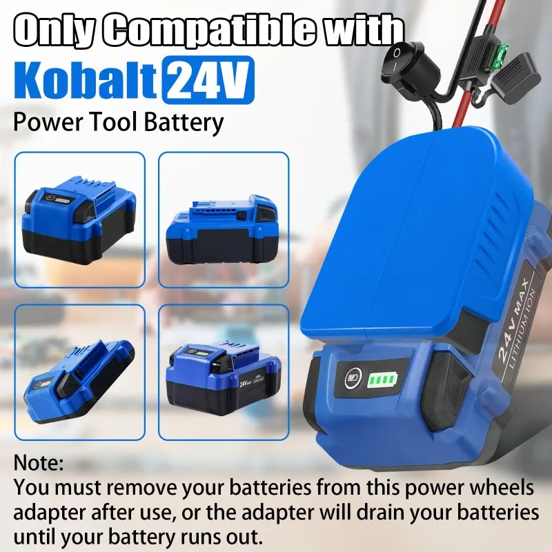 Portable Power Wheel Adapter Power Connector with Fuse and Terminal Blocks for Kobalt 24V Batteries for Remote-controlled Trucks