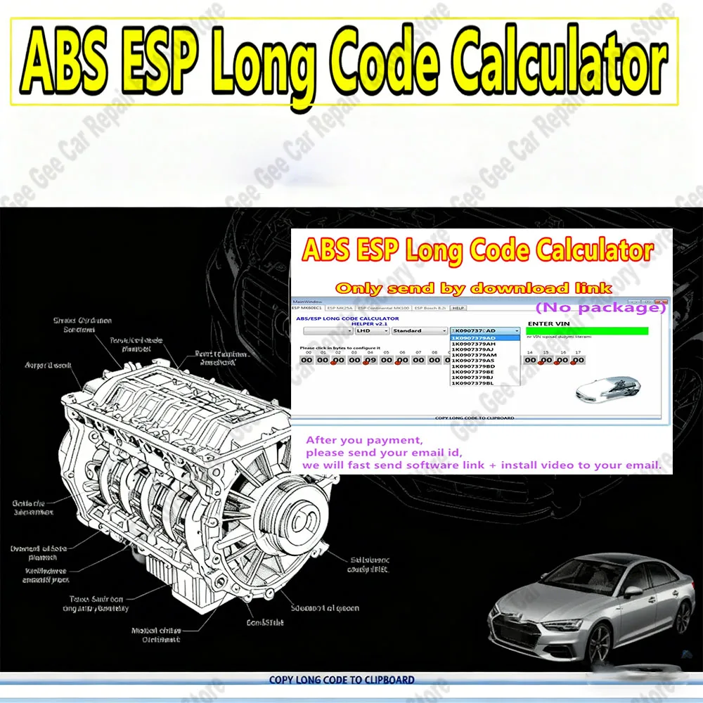Newest Car Maintenance software for V/W ABS ESP Long Code Calculator Helper MK60EC1 obd2 scanner+unlimited install+install video