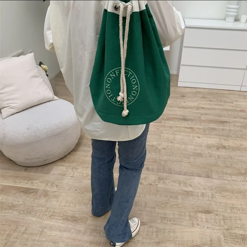 Versione coreana zaino Messenger monospalla borsa in tela con coulisse borse per la spesa di grande capacità borsa a secchiello per studenti