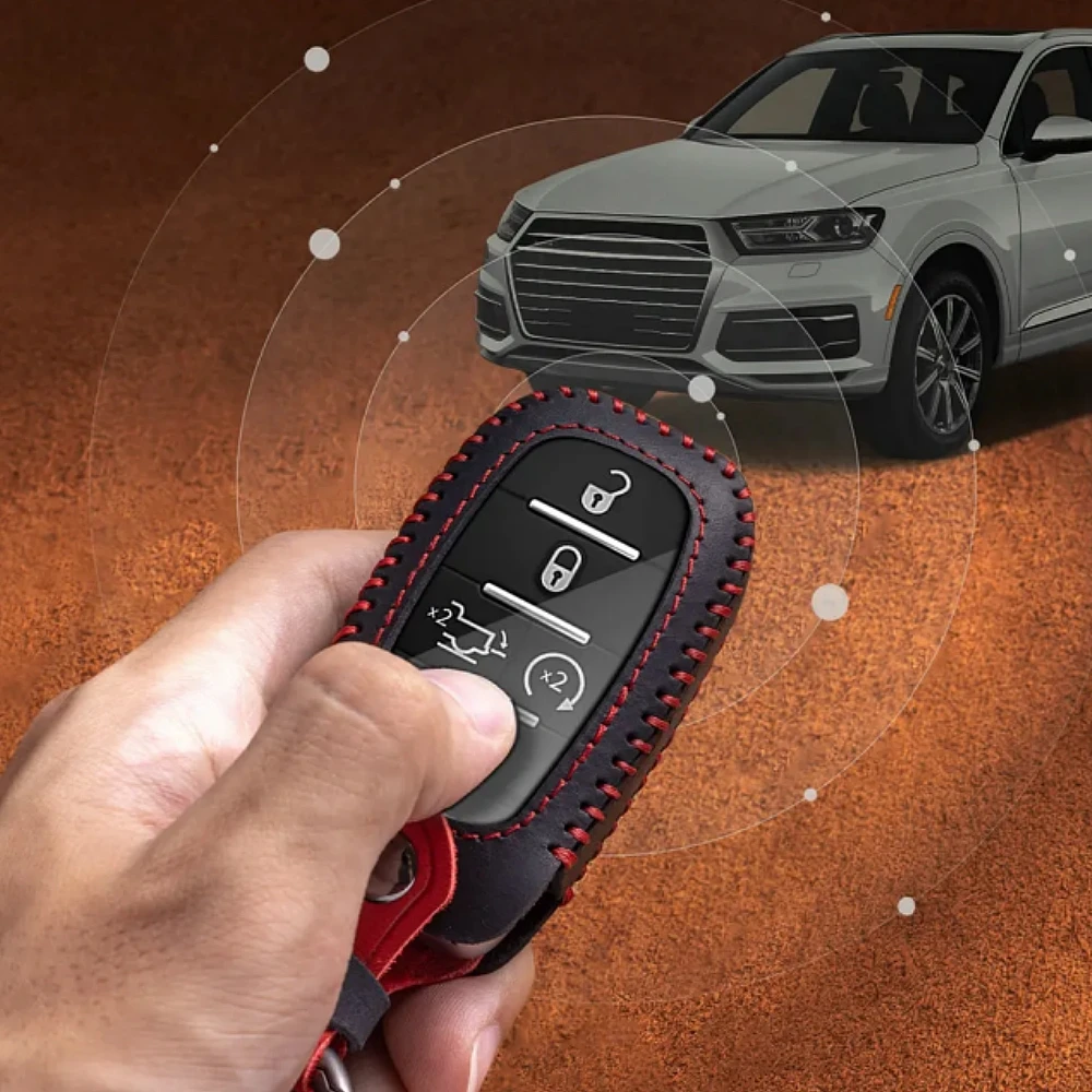 Fashion Leather Car Key Cover Fob Case Shell for Dodge Ram 1500 Pickup TRX Rebel Ram 2500 3500 4500 5500 2019 2020 2021 view 6