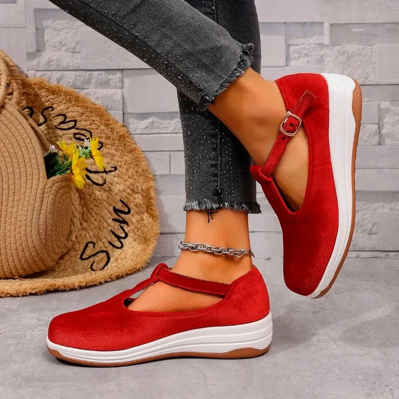 Damenschuhe 2025, Frühling, Schnallenriemen, vulkanisierte Damenschuhe, Outdoor, runde Zehen, Damen-Turnschuhe, Plattform, Damen-Freizeitschuhe