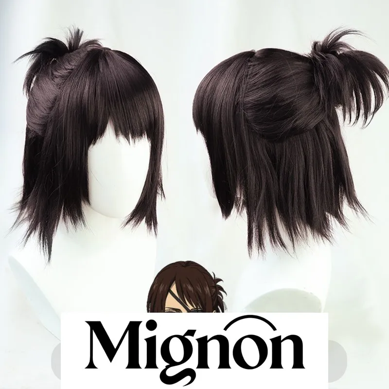 شعر مستعار تنكري من Attack on Titan للموسم النهائي Hange Zoe باللون البني الداكن بنمط نصف متابعة هدية الهالوين