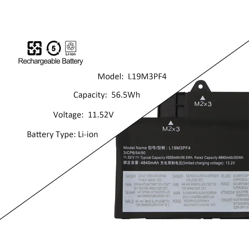 L19M3PF4 L19C3PF3 11.52V 56.5Wh Laptop Battery Replacement for Lenovo IdeaPad 5-14ALC05 5-14IAL7 5-14ARE05 5-14IIL05 L19M3PF3 L1