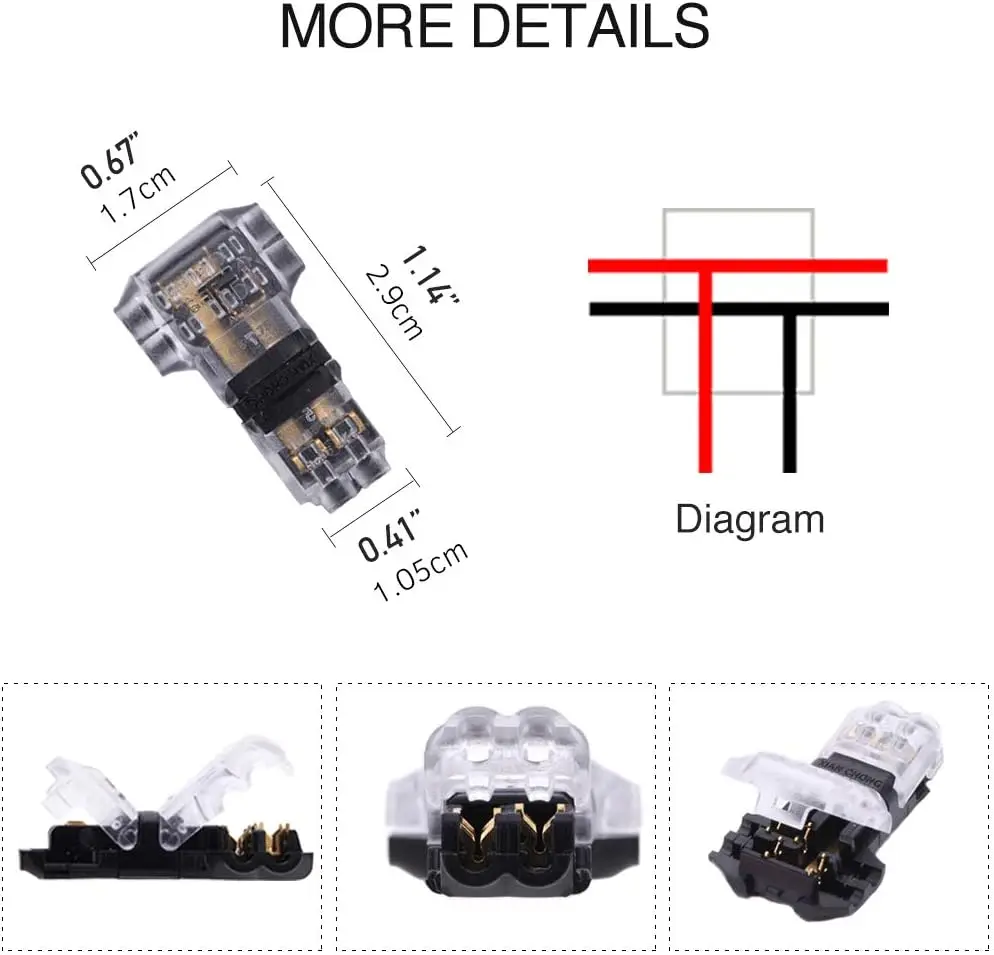 5/10/20pcs Low Voltage Wire Connectors No Stripping Wire Connectors 3 Way Wire Connectors T Type 2 Pins for AWG 24-18 Wires image 2