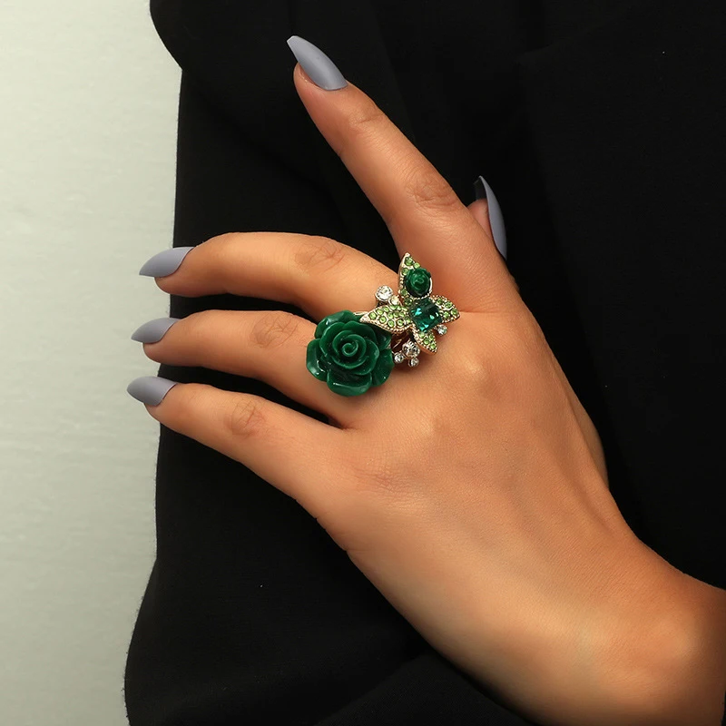 Image of Indische Schmuck Frauen Rosen Schmetterling Kristall Edelstein Ethnische Ringe Mädchen 2022 Neue Elegante Böhmen Ringe Weibliche Party Geschenk
