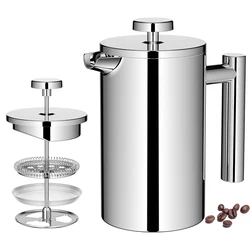 French Press Coffee Maker 34oz Stainless Steel Double-wall Insulated Coffee Press Dishwasher Safe 1L